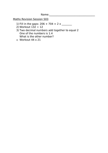 MATHS REVISION WORKSHEET 503