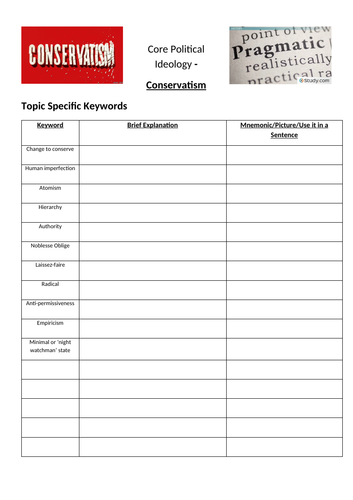 Conservatism - Work/Homework Booklet