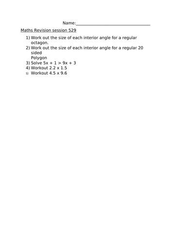 MATHS REVISION WORKSHEET 529