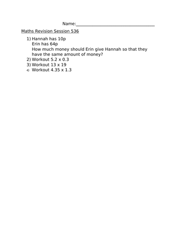 MATHS REVISION WORKSHEET 536