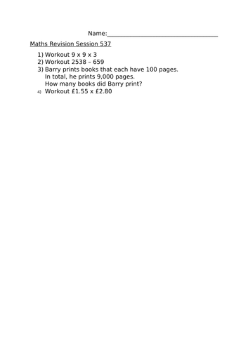 MATHS REVISION WORKSHEET 537