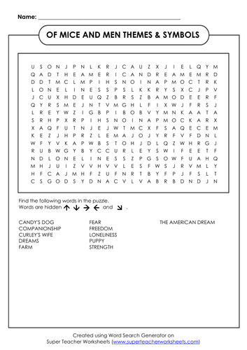Of Mice and Men Theme & Symbolism word search