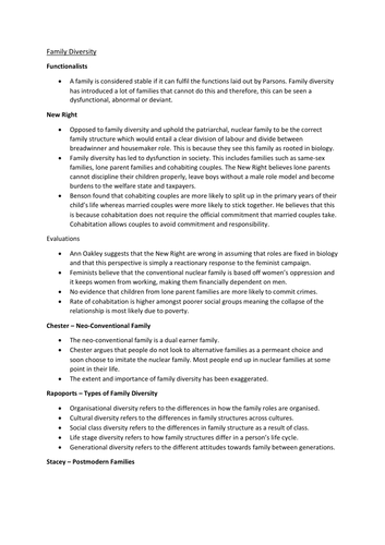 A Level revision notes on Family Diversity