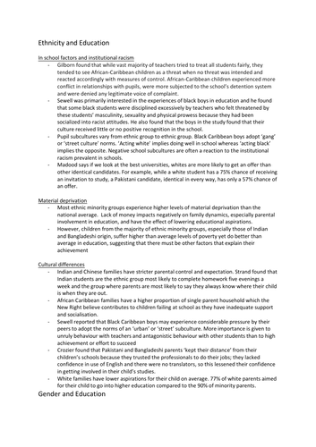 Revision notes on Gender and Ethnicity in Education