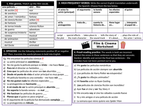 GCSE Spanish: Film & Cinema Worksheet