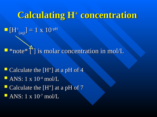 Calculating Hydrogen Ion Concentration, pH, pOH, [H+], [OH-] Grade 12 Chemistry Power Point