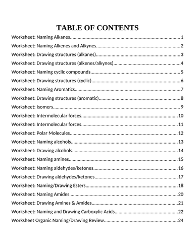 22 NAMING WORKSHEETS NAMING ORGANIC COMPOUNDS Worksheets Grade 12 Chemistry WITH ANSWERS