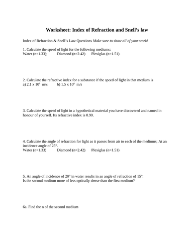 PHYSICS WORKSHEETS Light, Mirrors, Lenses, Optics Grade 10 Science WITH ANSWERS (19PG)