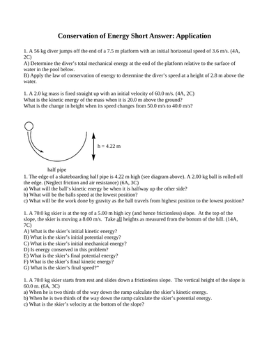 CONSERVATION OF ENERGY Roller Coasters Pendulums Short Answer