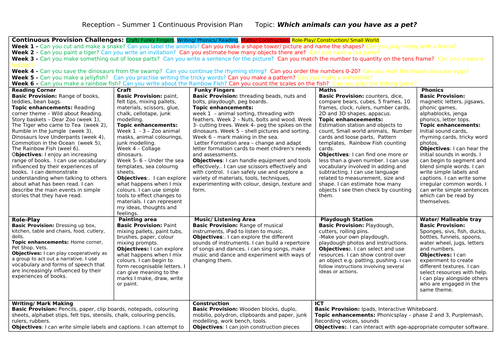 Reception Continuous Provision Plan - Summer 1 - Which animals can you have as a pet?