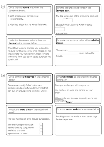 SATs style SPAG written starter