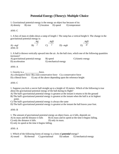 Answered: POTENTIAL & KINETIC ENERGIES WORKSHEET…