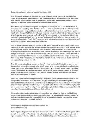 Eduqas Religious Studies  Ethics Essay: Ethical Egoism