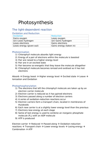 A Level Biology Photosynthesis, Respiration, Energy and Ecosystems essentials crib sheet