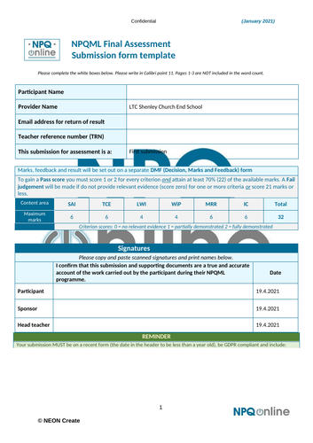 NPQML - completed June 2021