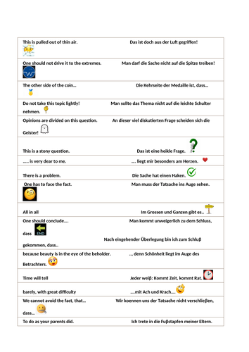 A Level German Idioms  - easy to apply and remember