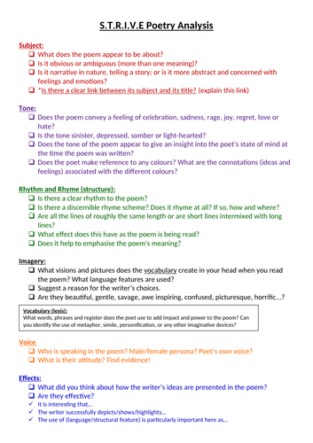 S.T.R.I.V.E Poetry Analysis worksheet