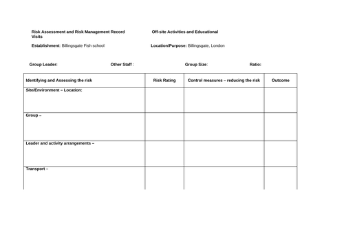 School Trip Risk Assessment Template