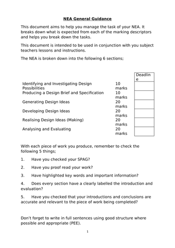 GCSE DT (AQA) NEA Guide Booklet for Teachers