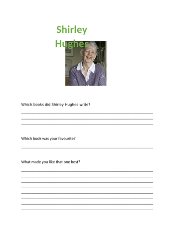 Shirley Hughes end of topic evaluation work sheet