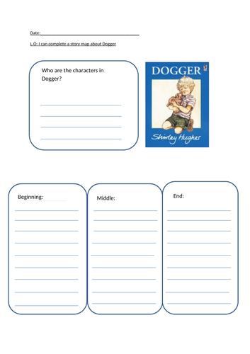 Year 1 a weeks worth of English worksheets based on the book 'Dogger'