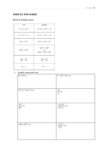 Year 10 Indices and Surds Revision