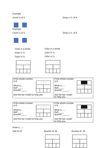 Fractions finding, whole, half & quarter