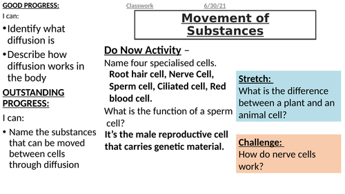Activate B1 Cells - Movement of Substances (KS3)
