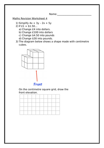 MATHS REVISION WORKSHEET 4