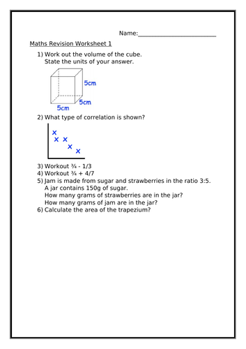 MATHS REVISION WORKSHEET 1