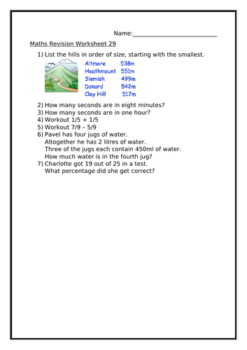 MATHS REVISION WORKSHEET 29