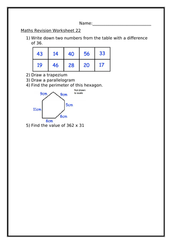 MATHS REVISION WORKSHEET 22