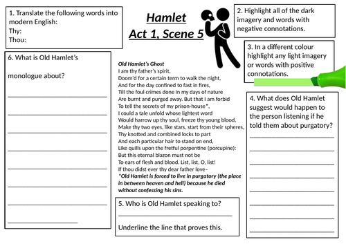 FREE - Shakespeare - Old Hamlet's Ghost Worksheet