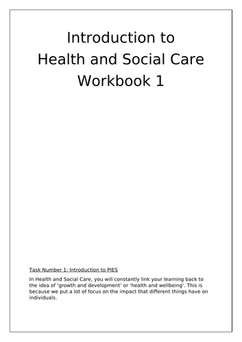Level 2 Health and Social Care Summer Homework Book 1