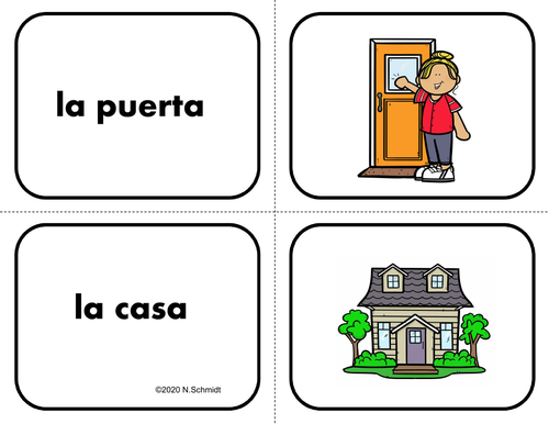 Spanish House Vocabulary: 24 Flashcards (Memory/Matching Game)