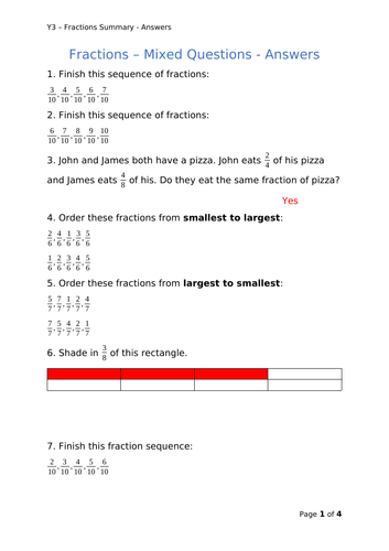 Y3 Maths - Fractions - Mixed Questions