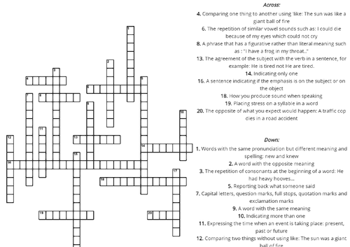 English Grammar and Language Crossword