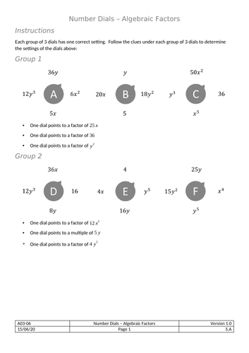 Dials - Algebraic Factors