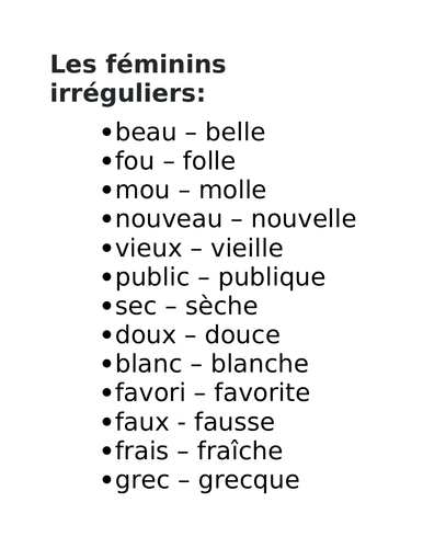 gcse-french-irregular-feminine-adjectives-handout-revision-sheet