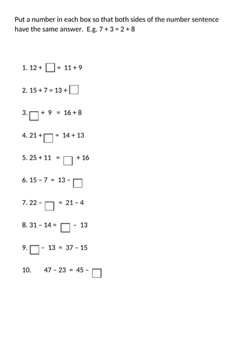 Missing number addition / subtraction and multiplication / division fluency