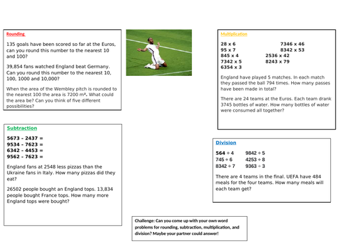 European football championship key stage 2 maths activity
