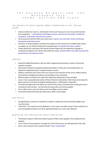 The Duchess of Malfi and The Merchant's Tale. Theme: Setting and Place