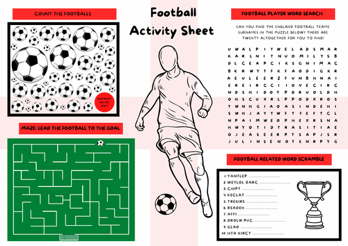 England Euros Football A3 Activity Worksheet 2020 Football's Coming Home