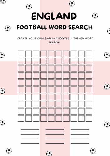 England Football Create Your Own Word Search - Fun Activity Euros 2020