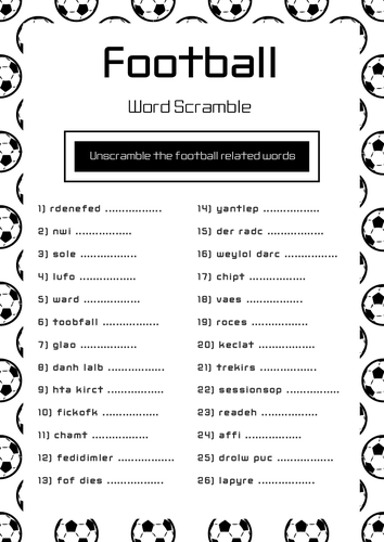 Football Word Scramble Worksheet - Unscramble the Football Related Words