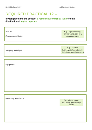 AQA A Level Biology Req. Practical 12