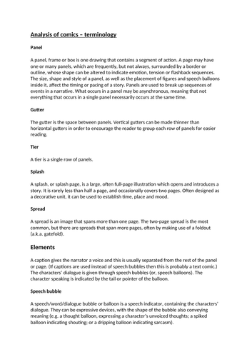 Terminology for analysing comics and graphic novels