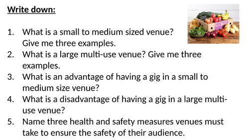 BTEC First Award in Music Unit 1 The Music Industry - Venues 5-a-day STARTER TASK