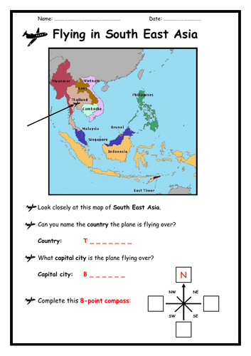 South East Asia - Countries and Compass Points Activity