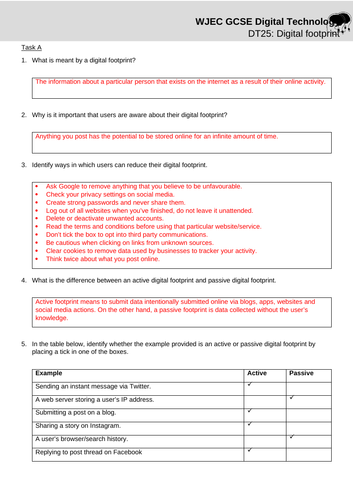 WJEC Digi Tech - Lesson 25: Digital footprint